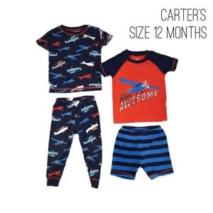 2 pack (4pc) Airplane baby Pajamas. Navy blue and red. Carters size 12 months
